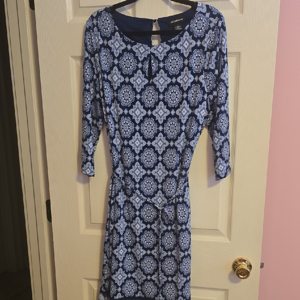 Liz Claiborne Navy‎ and White Long Sleeve Dress